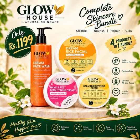 Glow House Complete Skincare Bundle – Face Wash, Rice Facial & Brightening Creams